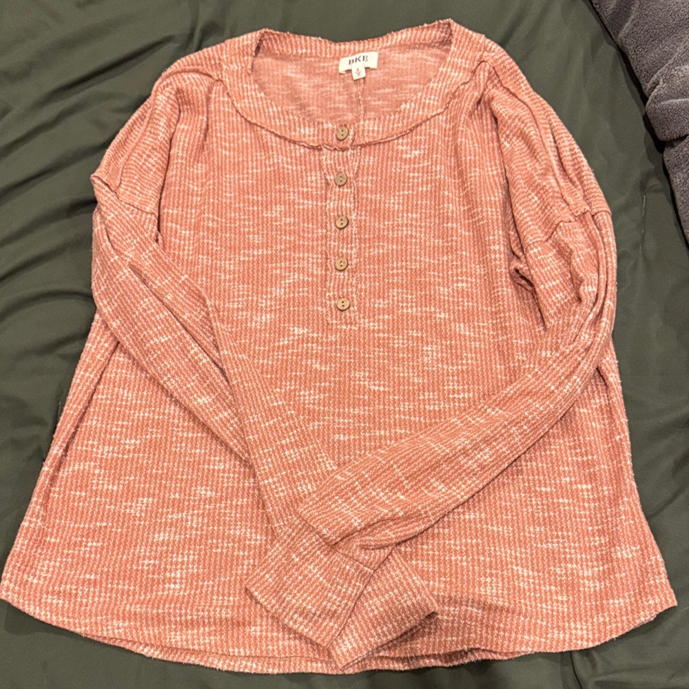 BKE Rose Dusty Pink Long Sleeve Henley
